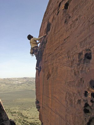 Dave Sorric on Left Edge (5.10d), Jungle Wall.