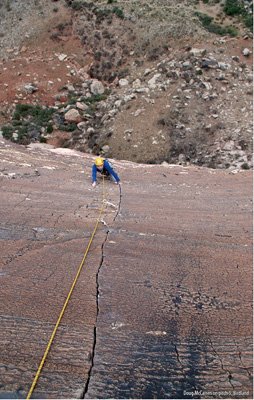 Doug McCarren on Birdland, Pitch 5 (5.7+).