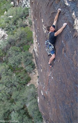 Rob Dezonia on chicken Eruptus (5.10b), Willow Springs.