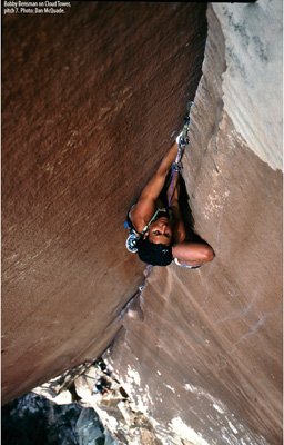 Bobbi Bensman on Cloud Tower, pitch 7 (5.11d).