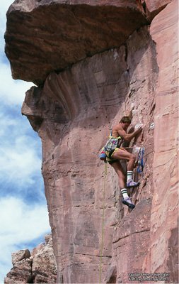 Paul Van Betten on High Roller (5.1d), Kraft Crags.