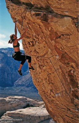 Elke Lindner on Keep Your Powder Dry (5.12b), The Trophy.