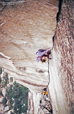 Tiffany Campbell on Our Father, pitch 3 (5.10d)