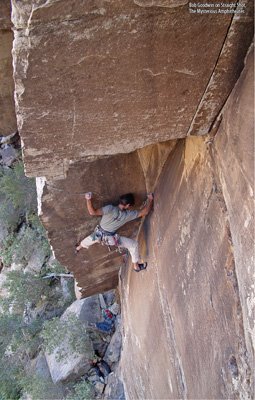 Bob Goodwin on Straight Shot (5.11d), First Creek Canyon.