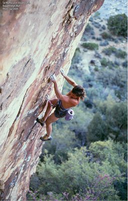 Sal Mamusia on Vision Quest (5.12d), Willow Springs.